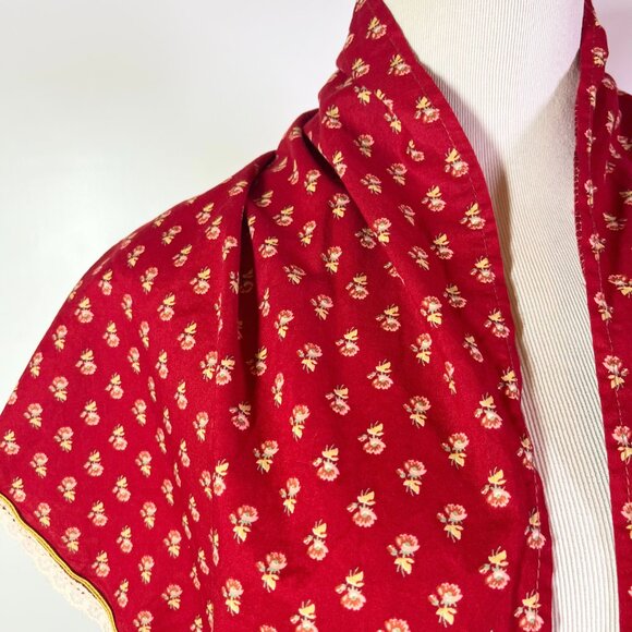 Vintage 1970s Maggee Floral Triangle Wrap Shawl Floral Lace Trim Red - Picture 4 of 8